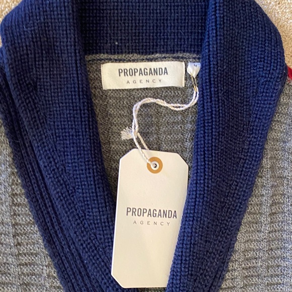 Propaganda Agency Cardigan Sweater - Navy, Gray, and Red - Picture 2 of 5